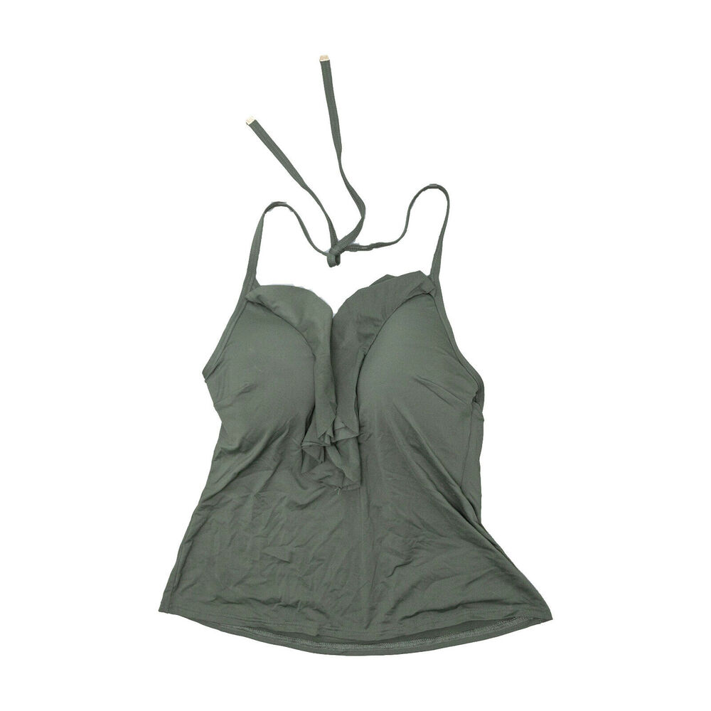 Michael Kors Halter Ruffle Tankini Top Forest Green Size S